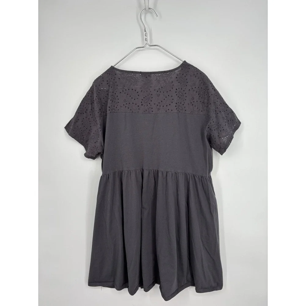 Torrid Dress Plus 2 2x Gray Knit Mini Eyelet Yoke Mini Skater Pockets - Picture 6 of 9